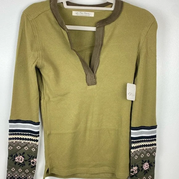 NWT Free People MIKAH LAYERING CUFF ARMY Thermal Long Sleeve Green - Picture 9 of 12